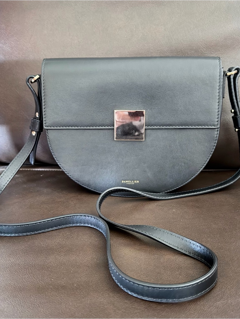 DeMellier Black Half Moon Crossbody with Square Metal Clasp